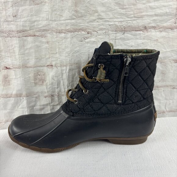 Sperry Women's 12 Black Quilted Saltwater Rain Rubber Duck Boots - Picture 10 of 11